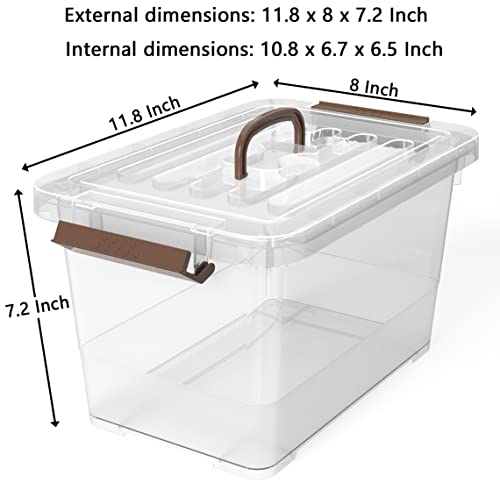 WYT 6-Pack Clear 7 Quart Storage Latch Box/Bins, Plastic Stackable Latching Box with Brown Handle and Lid, Multi-Purpose, 7 Litre - Image 2