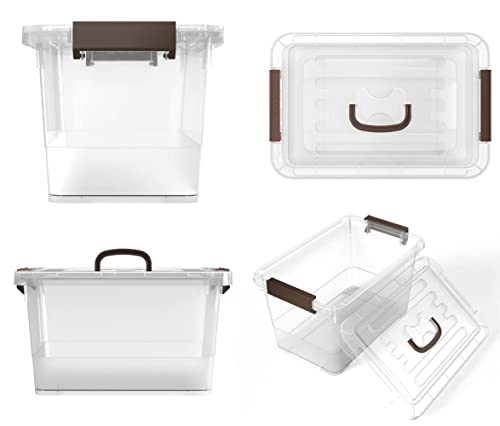 WYT 6-Pack Clear 7 Quart Storage Latch Box/Bins, Plastic Stackable Latching Box with Brown Handle and Lid, Multi-Purpose, 7 Litre - Image 3