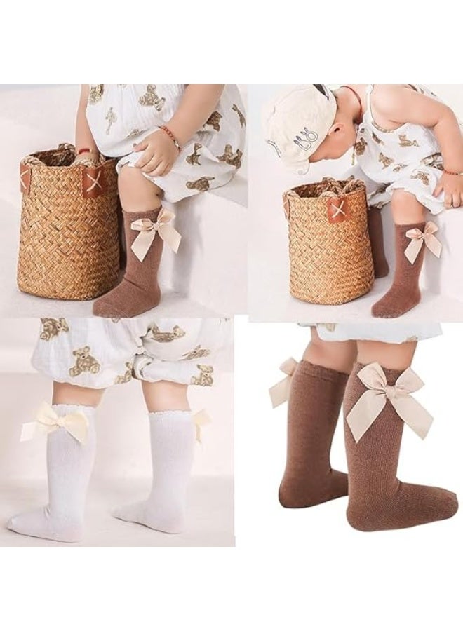 ChicAbode Baby Knee High Socks Girls Bow Ruffled Tube Long Socks Toddlers Infant School Uniform Leggings Stockings,6-12 Months - Image 5