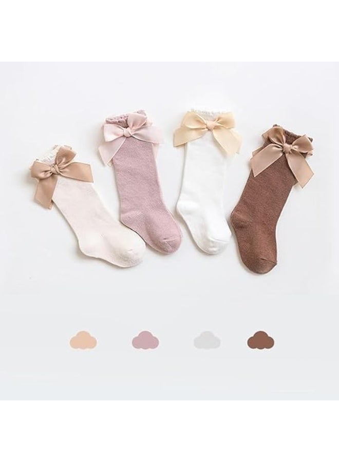 ChicAbode Baby Knee High Socks Girls Bow Ruffled Tube Long Socks Toddlers Infant School Uniform Leggings Stockings,6-12 Months - Image 4