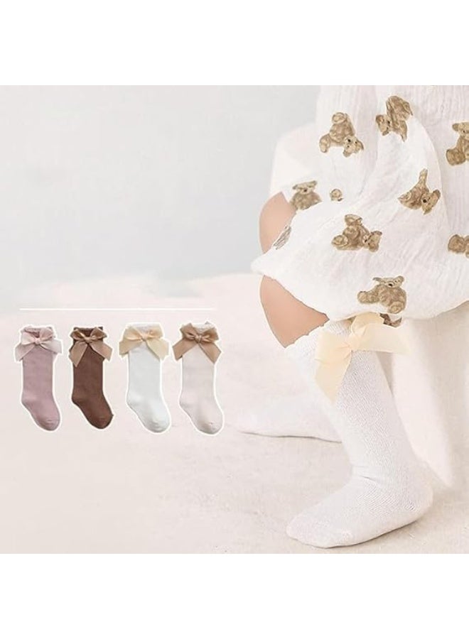 ChicAbode Baby Knee High Socks Girls Bow Ruffled Tube Long Socks Toddlers Infant School Uniform Leggings Stockings,6-12 Months - Image 3
