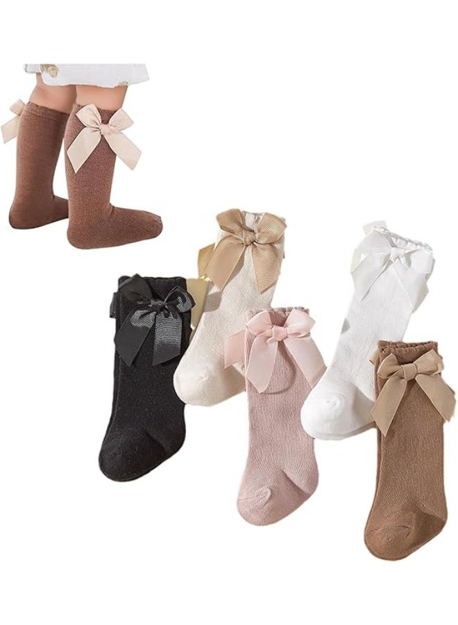 ChicAbode Baby Knee High Socks Girls Bow Ruffled Tube Long Socks Toddlers Infant School Uniform Leggings Stockings,6-12 Months - Image 1