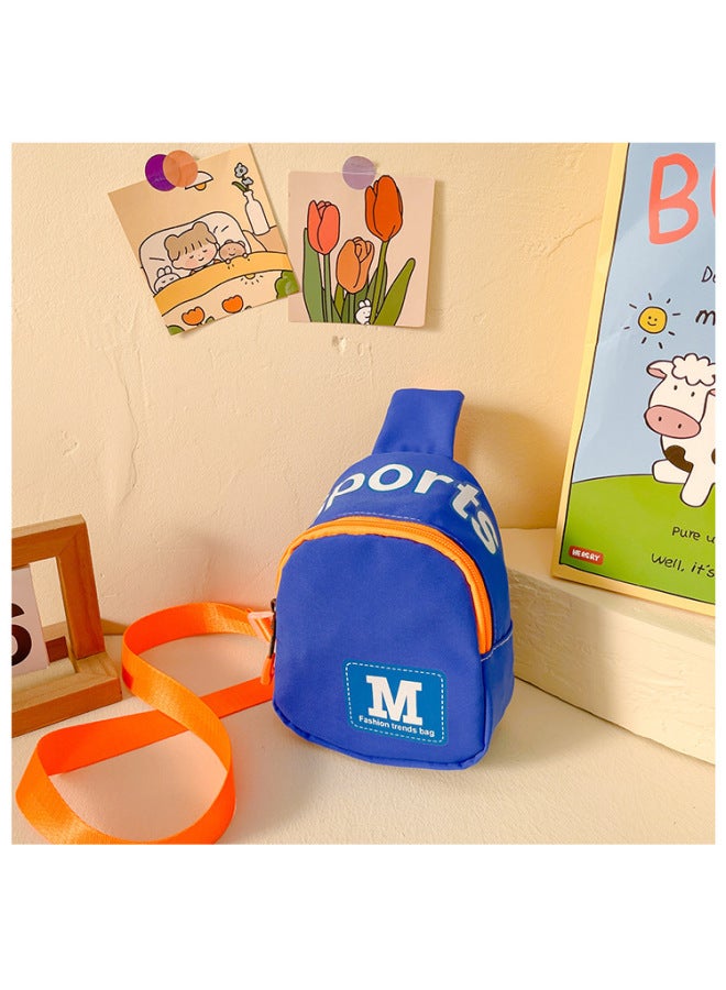 2023 حقيبة أطفال بألوان متباينة على الطراز الغربي بحروف بسيطة حقيبة صدر للأولاد والبنات للخروج محفظة نسائية للعملات المعدنية - اللون: أزرق - Image 1