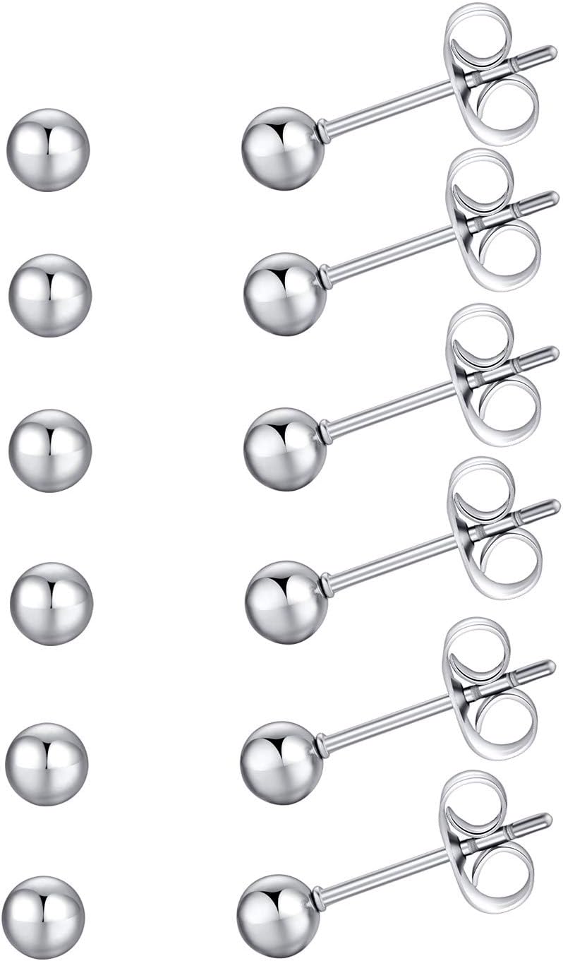 FOSIR 6 Pair Tiny Women 14K Gold Plated Ball Stud Earrings Surgical Stainless Steel Earrings Set, 2-6MM - Image 3