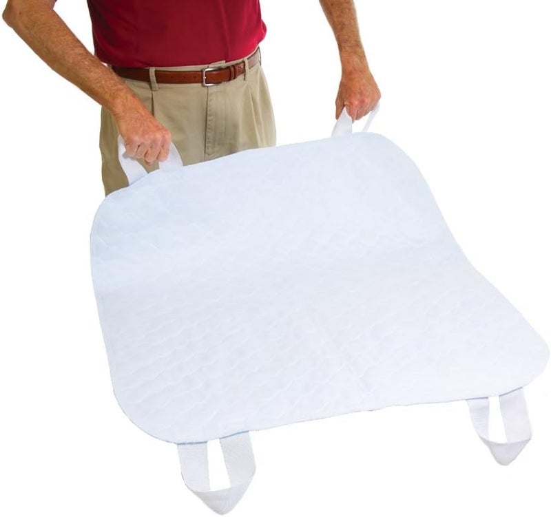 Essential Medical Supply Quik-Sorb 34" x 35" Quilted Reusable Underpad with 4 Straps - Washable and Reusable Waterproof Incontinence Bed Pads for Adults and Seniors with Handles for Caregivers