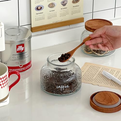 ANSQU Vintage Glass Food Storage Jar, Glass Jar with Wooden Lid, 25.4 FL OZ Decorative Glass Jar for Home Kitchen, Holds Coffee, Candy, Cookie, Sugar (Large Flower) - Image 3