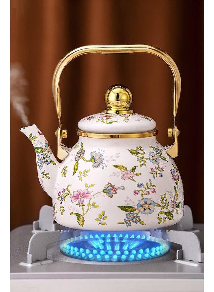 غوغا 1.2L Enamel Teapot, Flower And Bird Pattern Kettle With Tea Infuser, Tea Pot, Perfect for Arabic Coffee, Tea, Boiling Water, and Milk - Image 3