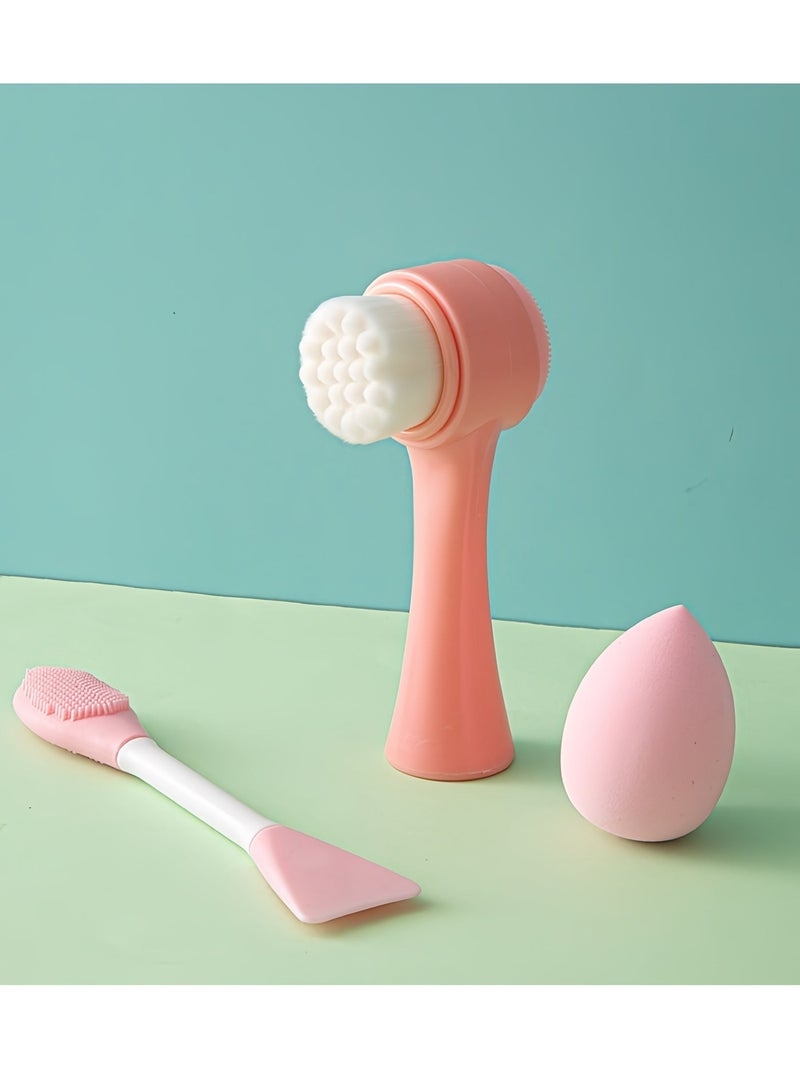 3Pcs Set, 2 In 1 Facial Cleansing Brush, Double Head Silicone Mask Brush, Beauty Egg, Facial Cleansing,clean blackheads, Manual Face Wash Brush Skin Care Massage - Image 2