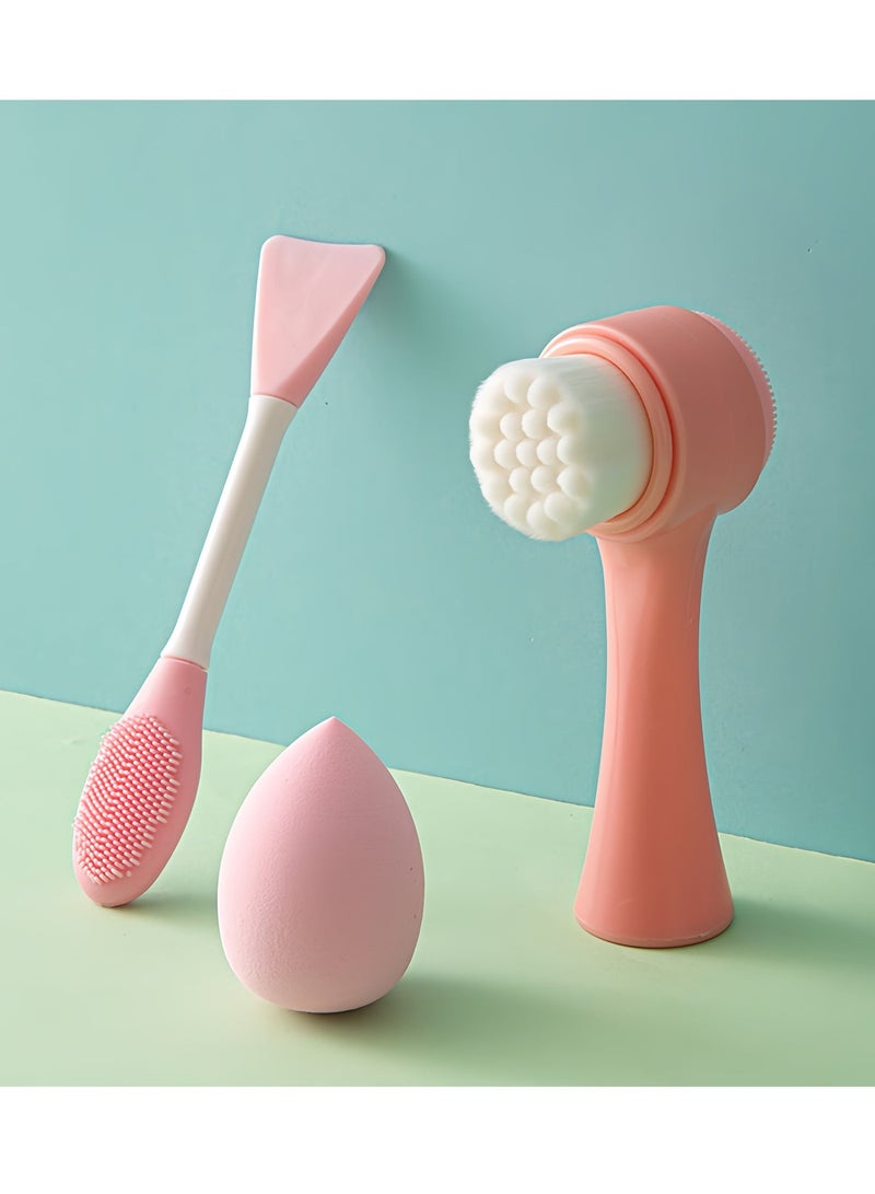 3Pcs Set, 2 In 1 Facial Cleansing Brush, Double Head Silicone Mask Brush, Beauty Egg, Facial Cleansing,clean blackheads, Manual Face Wash Brush Skin Care Massage - Image 5