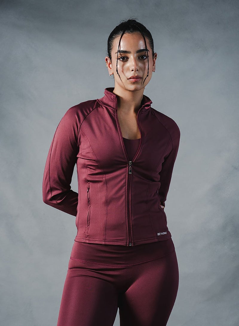Beyond Sportswear Women's Burgundy Compression Jacket - Image 1