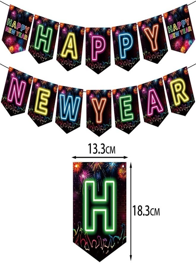 CINRAY Happy New Year Decorations 2025, Neon Happy New Year Banner and Ceiling Hanging Swirls for Nye Decorations 2025 New Years Eve Party Decor Supplies - Image 2
