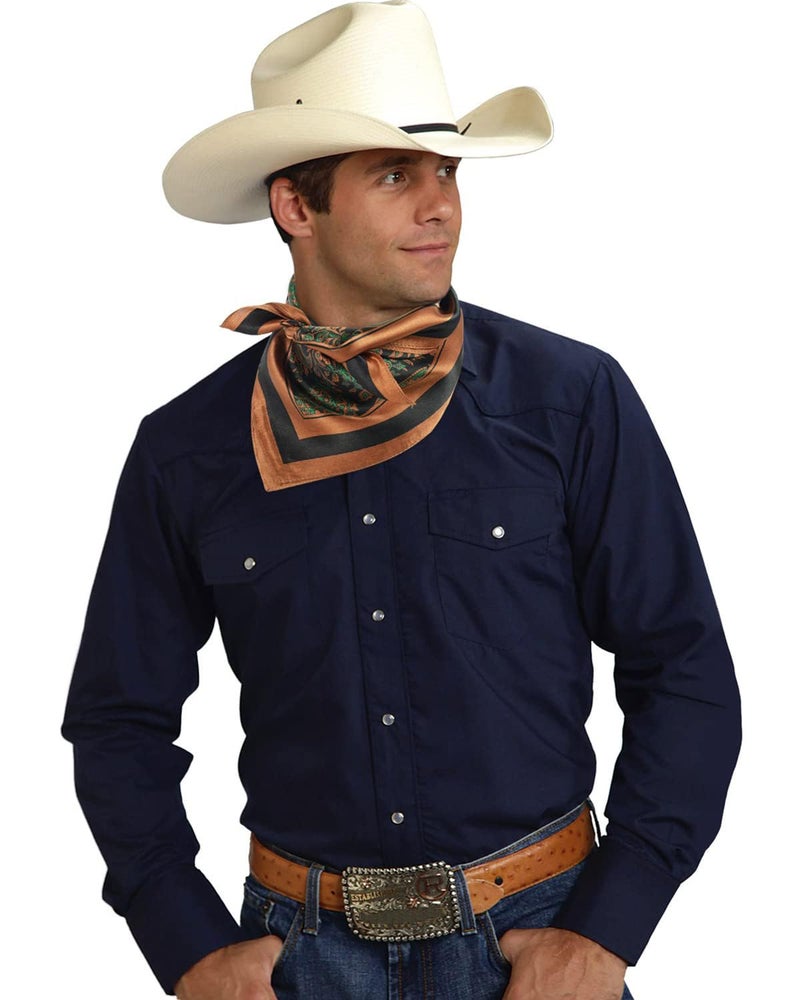 GERINLY جيرينلي وشاح عنق بايزيلي من الحرير التوت 100% مربع للرجال طراز ريترو كاوبوي وشاح رأس أسكوت غربي (بني)  - Image 3