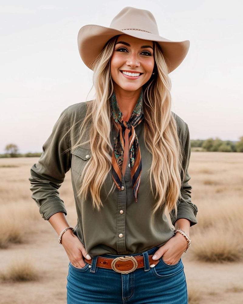 GERINLY جيرينلي وشاح عنق بايزيلي من الحرير التوت 100% مربع للرجال طراز ريترو كاوبوي وشاح رأس أسكوت غربي (بني)  - Image 5