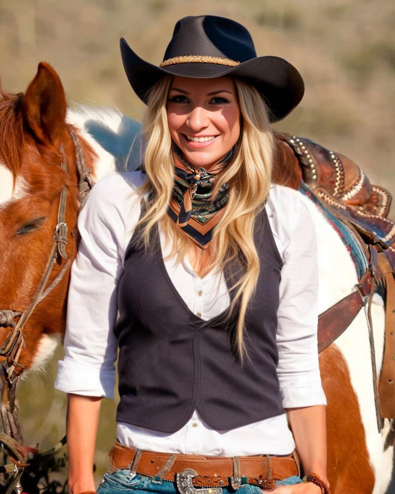 GERINLY جيرينلي وشاح عنق بايزيلي من الحرير التوت 100% مربع للرجال طراز ريترو كاوبوي وشاح رأس أسكوت غربي (بني)  - Image 4