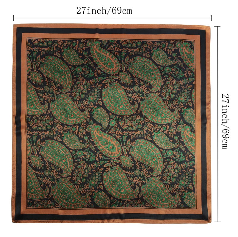 GERINLY جيرينلي وشاح عنق بايزيلي من الحرير التوت 100% مربع للرجال طراز ريترو كاوبوي وشاح رأس أسكوت غربي (بني)  - Image 2