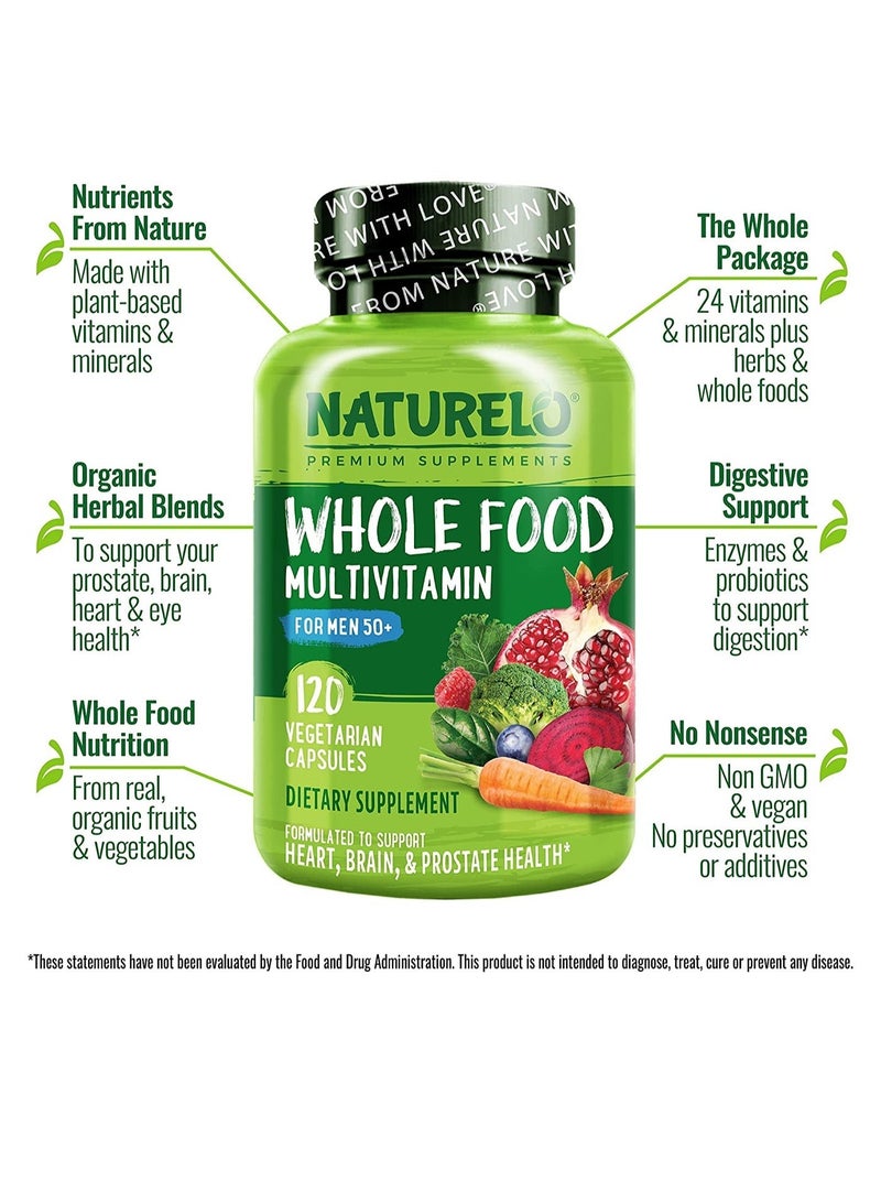 NATURELO Whole Food Multivitamin For Men 50+ 120 Vegetarian Capsules Dietary Supplement - Image 3