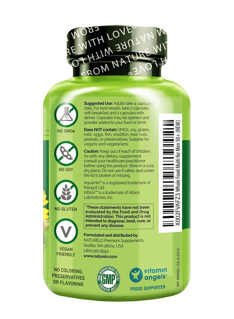 NATURELO Whole Food Multivitamin For Men 50+ 120 Vegetarian Capsules Dietary Supplement - Image 2