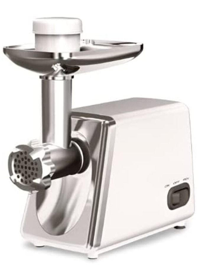 NTECH Electric Meat Grinder Meat Mixer 1000W For Home Kitchens For Butcher Shops or Catering Industry White Silver - Image 1