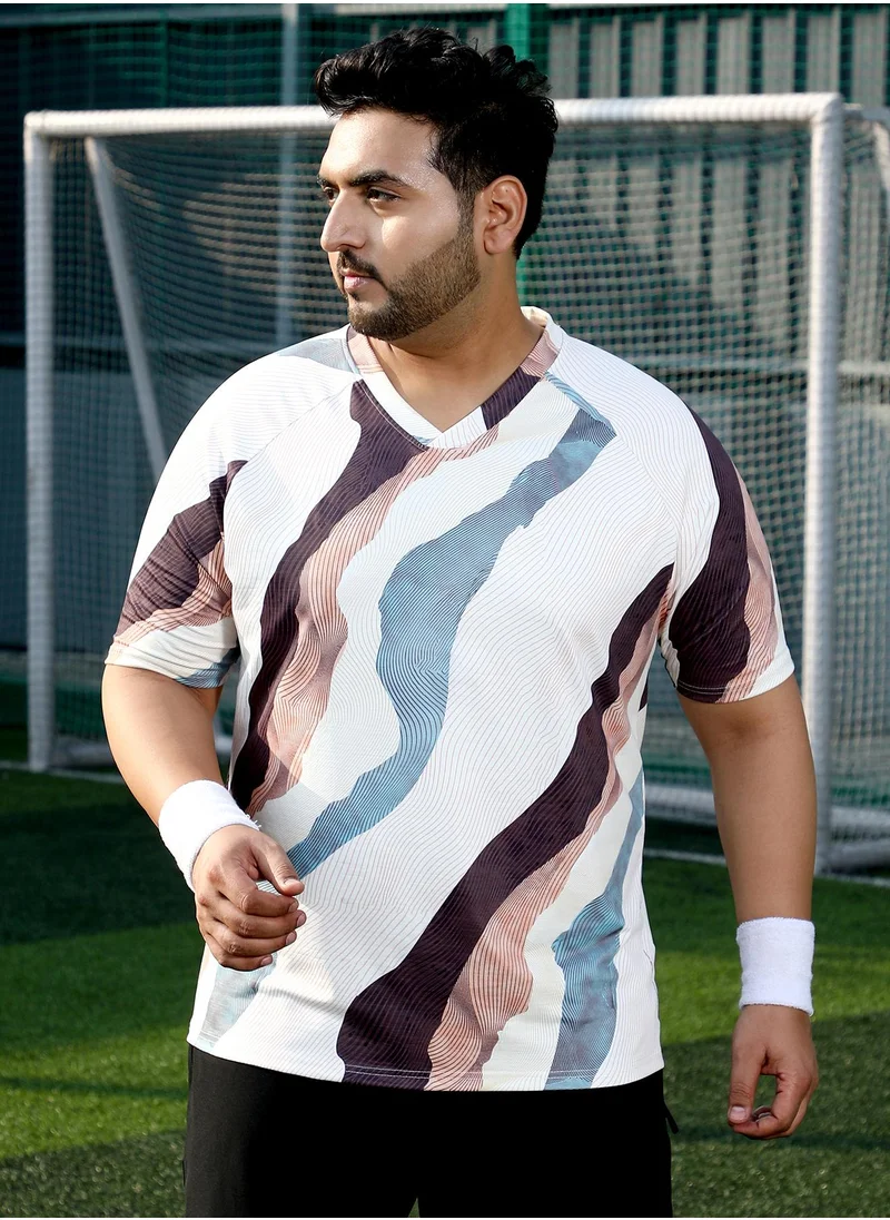 انستافاب بلس Instafab Plus Men's White Grey Abstract-Motif Activewear T-Shirt For Casual Wear | Crew Neck | Short Sleeves | Plus Size Jersey T-Shirt Crafted With Comfort Fit For Everyday Wear