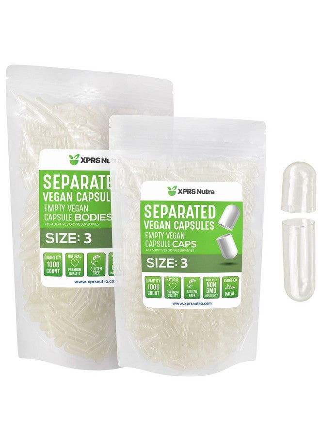 XPRS Nutra Vegan Size 3 Separated Capsules- 1000 Count Premium Empty Caps Separated in Bags - Clear Empty Capsules - Pills for DIY Supplement Filling - Image 1