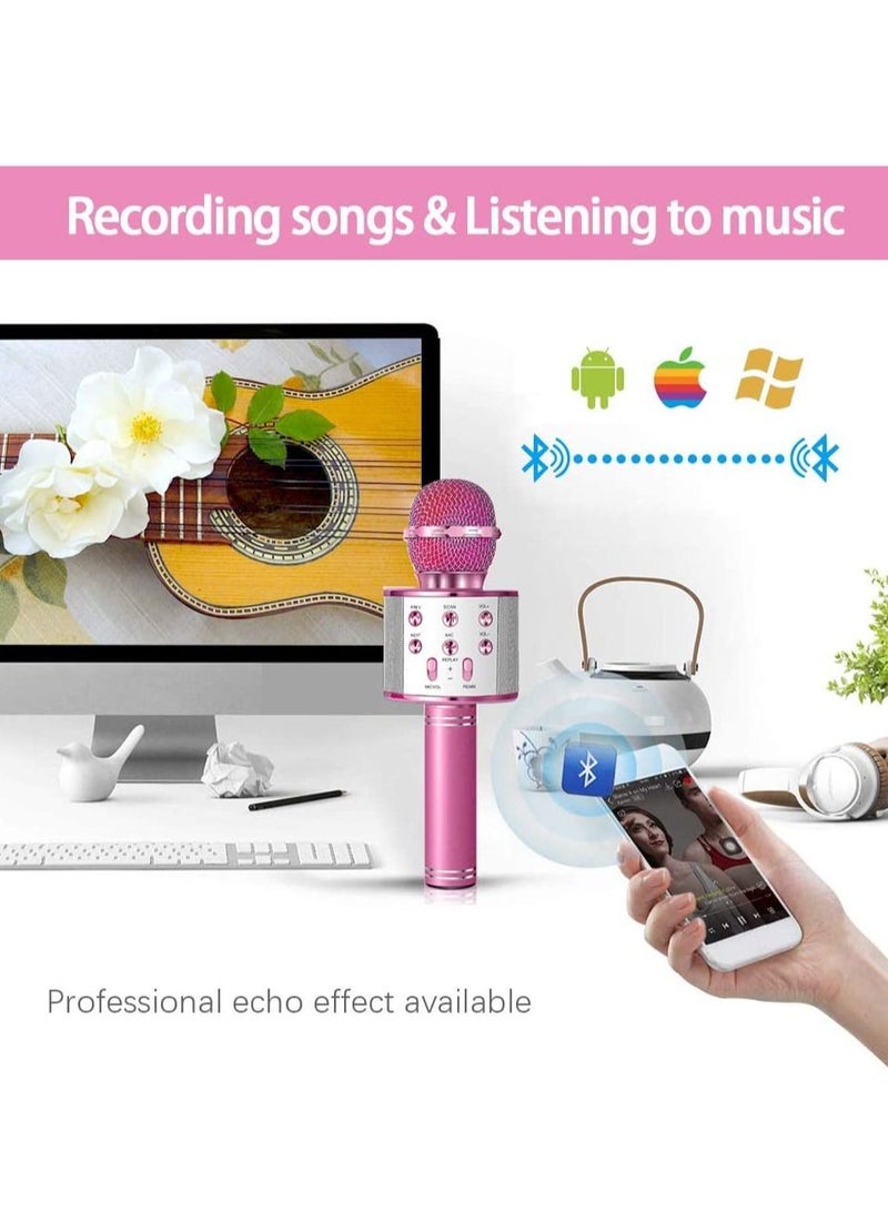 Wireless Bluetooth Karaoke Microphone Machine,Portable Handheld Karaoke Bluetooth Handheld Karaoke Speaker Player Machine for Kids Adults Home KTV Party for Android/Iphone/Ipad/Pc Girl Boy Pink - Image 4