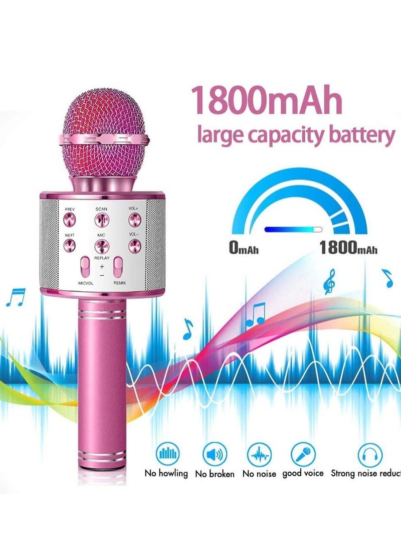 Wireless Bluetooth Karaoke Microphone Machine,Portable Handheld Karaoke Bluetooth Handheld Karaoke Speaker Player Machine for Kids Adults Home KTV Party for Android/Iphone/Ipad/Pc Girl Boy Pink - Image 5
