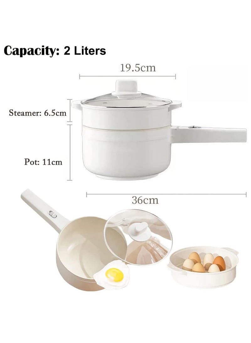 Generic - Electric Hot Pot with Steamer & Temperature Control 2L Non-Stick Electric Cooker Electric Skillet Frying Pan Electric Saucepan for Noodles Egg, Steak Oatmeal and Soup - Image 1
