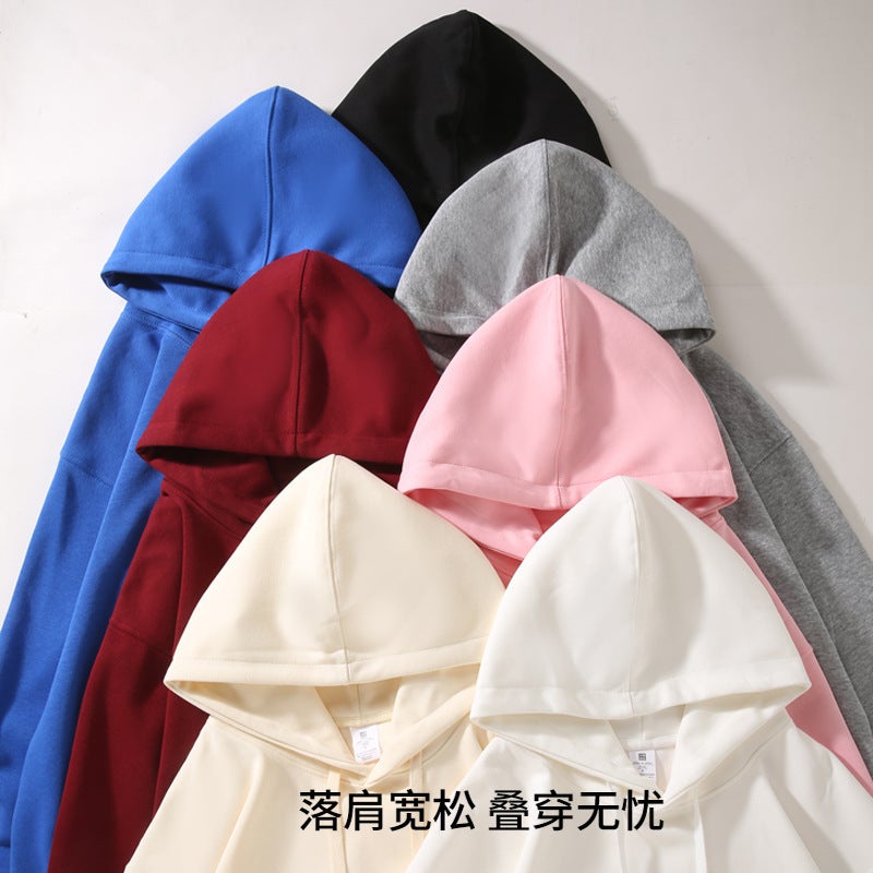 Hooded Sweatshirt, Loose Pure Cotton, Women'S Spring Velvet Off-Shoulder Hoodie, Same Style For Men And Women, Korean Casual And Versatile - Image 2