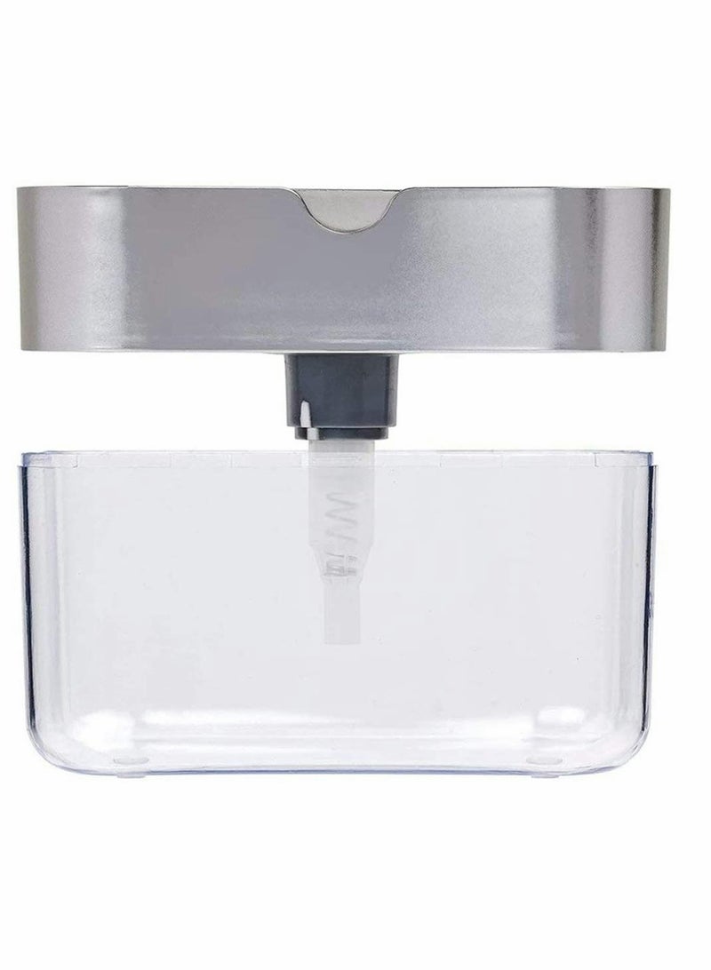 SOLARAE Liquid Soap Dispenser Set - Plastic Elegant Hand Pump Dispenser with Sponge Caddy - 2-in-1 Sponge Organizer Holder Soap Pump Dispenser for Kitchen Sink Tidy Bathroom Countertop - Image 2
