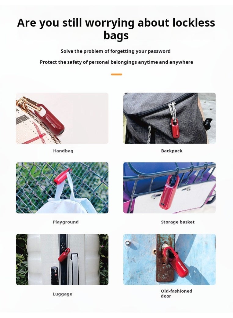Smart Fingerprint Padlock, Rechargeable Small Fingerprint Lock for School Gym Locker, Biometric Keyless Thumbprint Padlock, Electronic Fingerprint Touch Lock for Suitcase, Backpack, Luggage (Red)  - Image 3