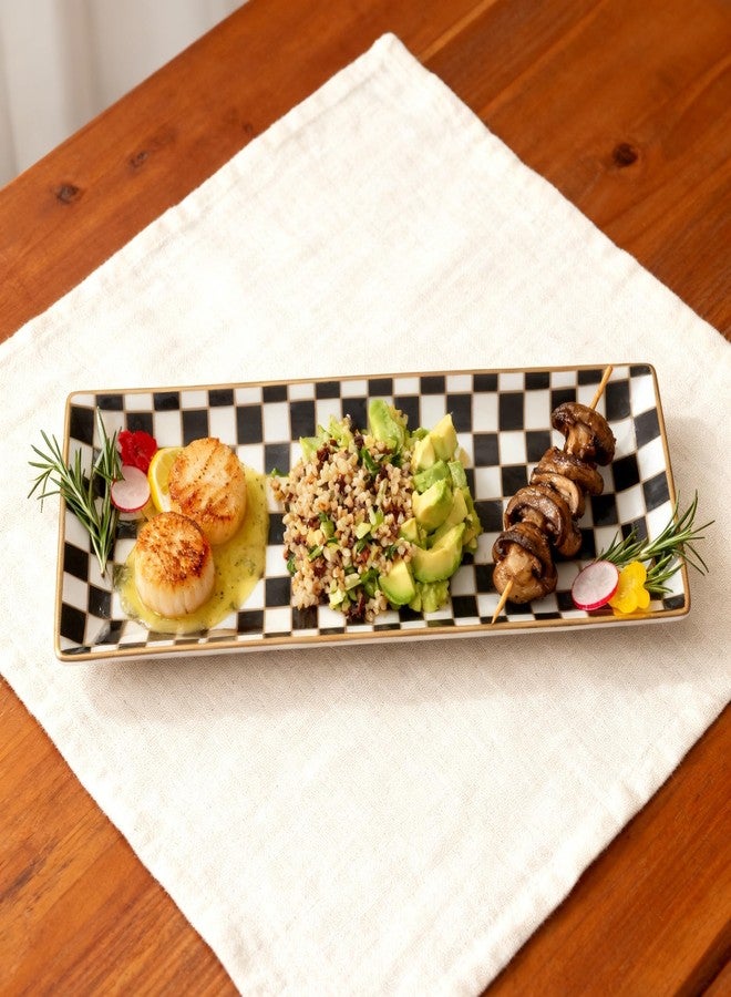 Porlien 14-inch Checker Black and White Rectangle Serving Platters Set of 3 for Party, Wedding and Entertaining, Rectangular Serving Plates, Serving Tray for Dinner, Appetizers and Desserts - Image 3