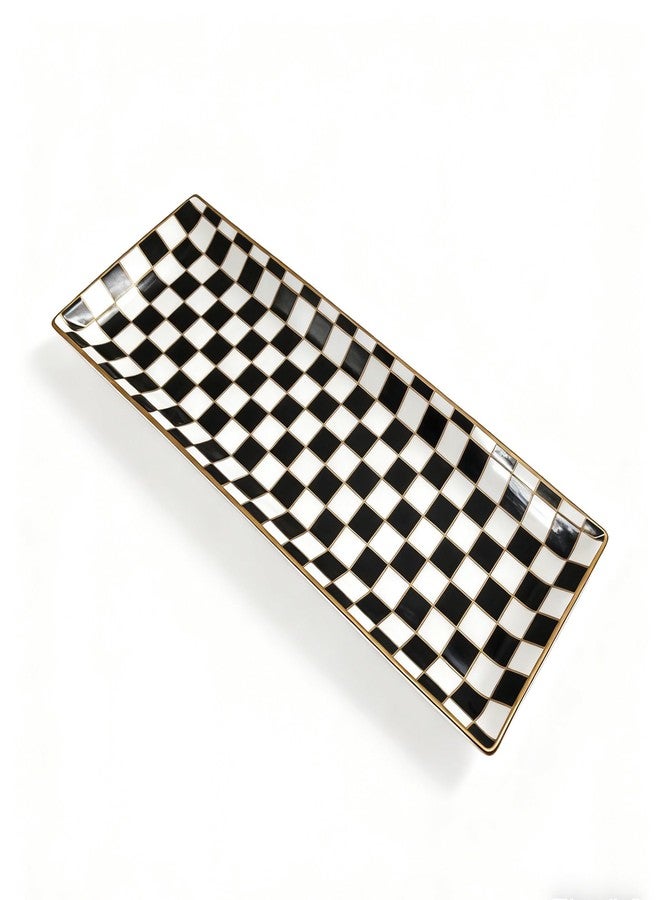 Porlien 14-inch Checker Black and White Rectangle Serving Platters Set of 3 for Party, Wedding and Entertaining, Rectangular Serving Plates, Serving Tray for Dinner, Appetizers and Desserts - Image 5