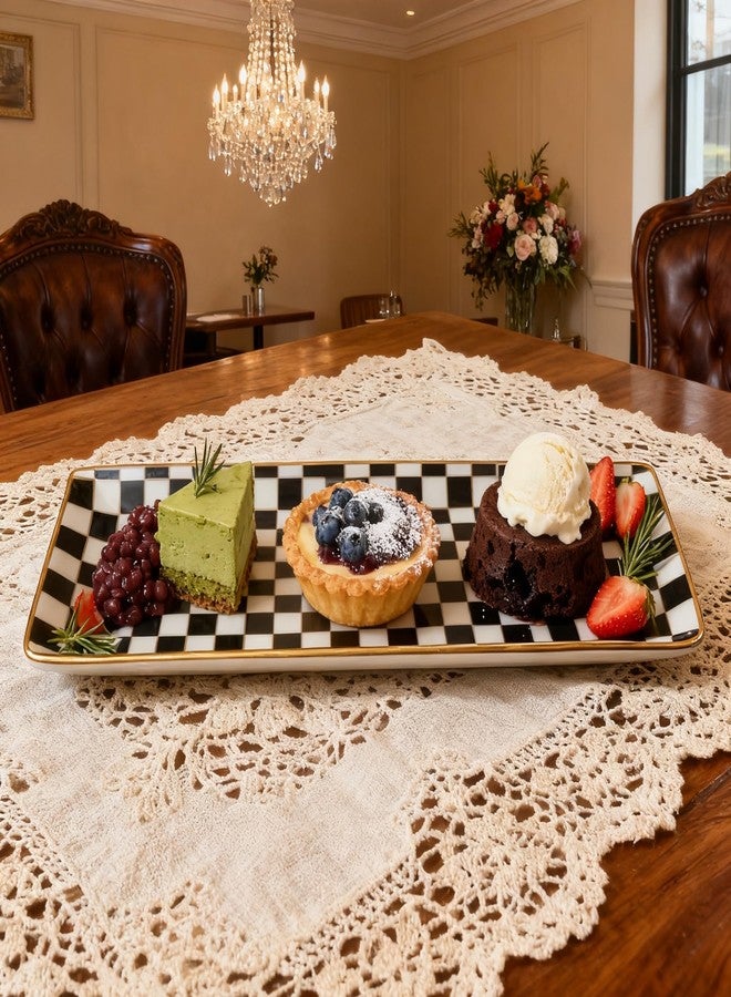 Porlien 14-inch Checker Black and White Rectangle Serving Platters Set of 3 for Party, Wedding and Entertaining, Rectangular Serving Plates, Serving Tray for Dinner, Appetizers and Desserts - Image 4
