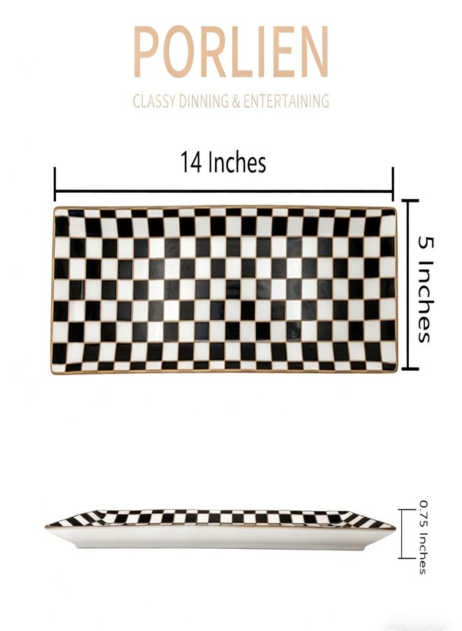 Porlien 14-inch Checker Black and White Rectangle Serving Platters Set of 3 for Party, Wedding and Entertaining, Rectangular Serving Plates, Serving Tray for Dinner, Appetizers and Desserts - Image 2