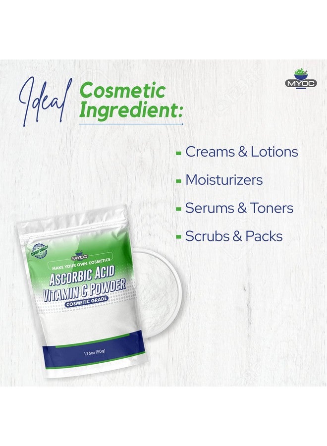 ميوك مسحوق حمض الأسكوربيك وفيتامين سي من MYOC، ٥٠ جم، حمض الأسكوربيك للسيروم، مسحوق حمض الأسكوربيك لمستحضرات التجميل، حمض الأسكوربيك للبشرة، حمض الأسكوربيك للتنظيف، مسحوق حمض الأسكوربيك لإزالة بقع المسابح - Image 4