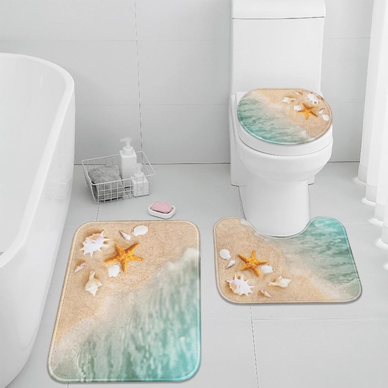 Britimes Bathroom Rug Set of 3 3 Pieces Bath Mats Set Beach Starfish No Silp Washable Cover Floor Rug Decorations for Kitchen Bathroom Bedroom