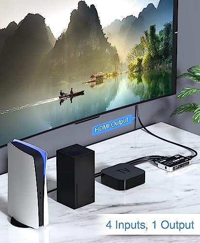 Kinivo 8K HDMI Switch (8K 60Hz, 4 in 1 Out, 48Gbps HDMI 2.1 Hub, Ultra HD Switcher, HDR10+, Dolby Atmos) - Compatible with HDTV, Nintendo Switch 2, PS5, Xbox, Apple TV - Image 4