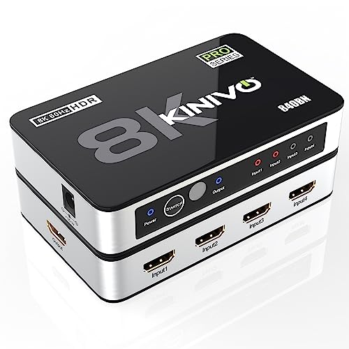 Kinivo 8K HDMI Switch (8K 60Hz, 4 in 1 Out, 48Gbps HDMI 2.1 Hub, Ultra HD Switcher, HDR10+, Dolby Atmos) - Compatible with HDTV, Nintendo Switch 2, PS5, Xbox, Apple TV - Image 1