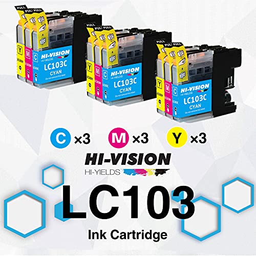 HI-VISION HI-YIELDS 9 Pack Compatible LC-103XL Ink Cartridges Replacement for Brother LC103XL 103XL Work with MFC-J4310DW J4410DW J4510DW J4610DW J4710DW Printers (3xCyan, 3xMagenta, 3xYellow) - Image 2