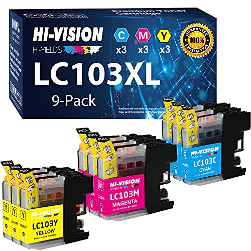HI-VISION HI-YIELDS 9 Pack Compatible LC-103XL Ink Cartridges Replacement for Brother LC103XL 103XL Work with MFC-J4310DW J4410DW J4510DW J4610DW J4710DW Printers (3xCyan, 3xMagenta, 3xYellow) - Image 1