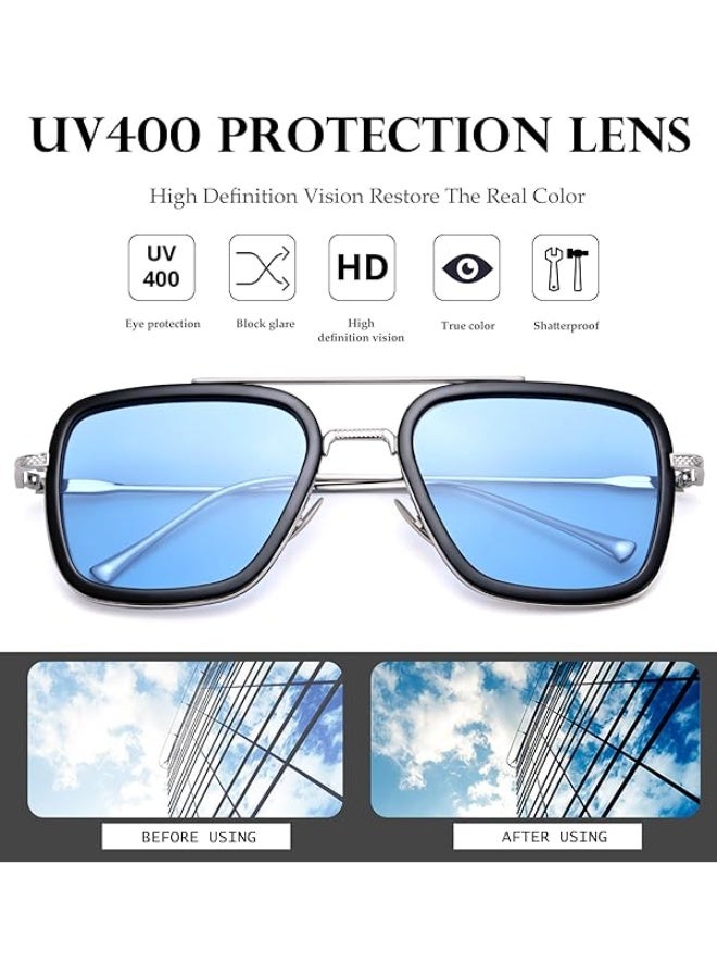 PAWSONIFY Sunglasses Vintage Square Metal Frame Eyeglasses for Men Women - Trendy Sunglasses UV400 Sun glasses UV Blocking Men Women Classic Trendy - Image 3