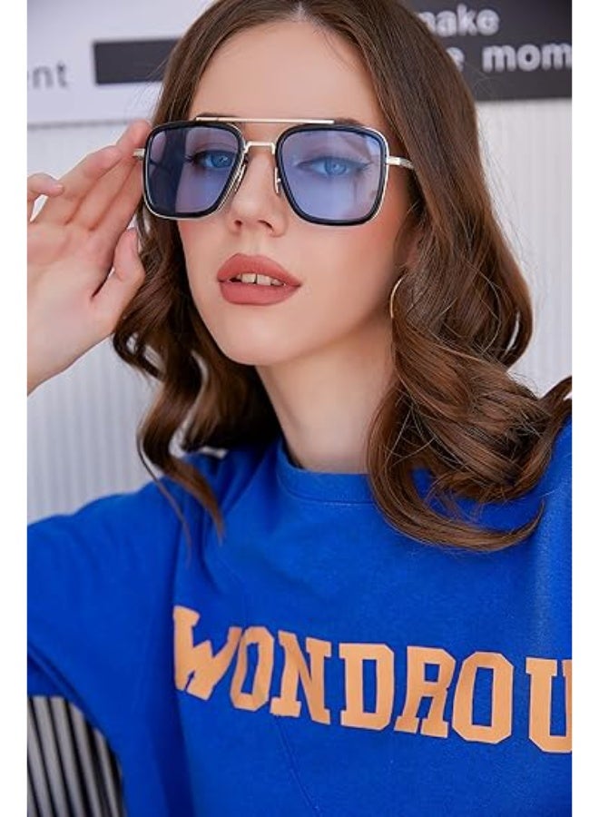 PAWSONIFY Sunglasses Vintage Square Metal Frame Eyeglasses for Men Women - Trendy Sunglasses UV400 Sun glasses UV Blocking Men Women Classic Trendy - Image 5