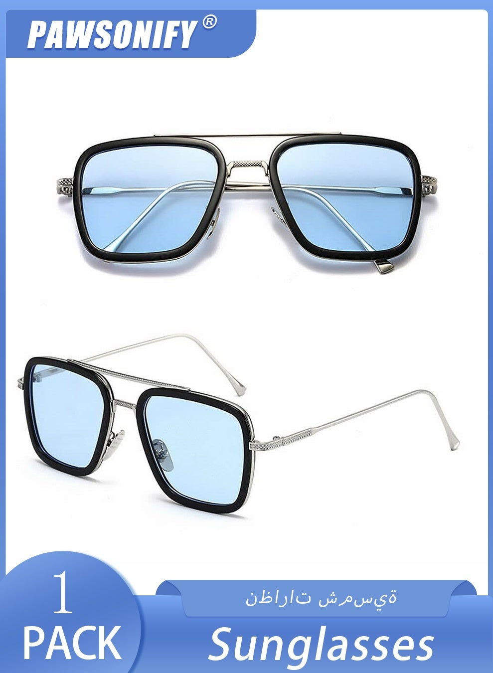 Sunglasses Vintage Square Metal Frame Eyeglasses for Men Women - Trendy Sunglasses UV400 Sun glasses UV Blocking Men Women Classic Trendy