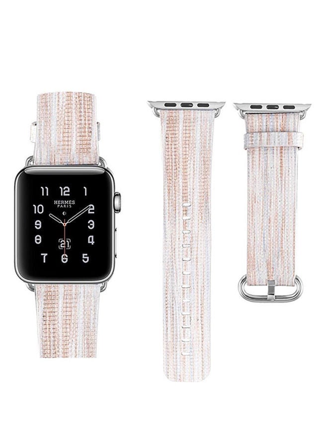 نيبمينينت سوار جلدي بديل بنمط شرائط ملونة لساعة أبل 38 مم السلسلة 1/2/3 أبيض/بيج - Image 2