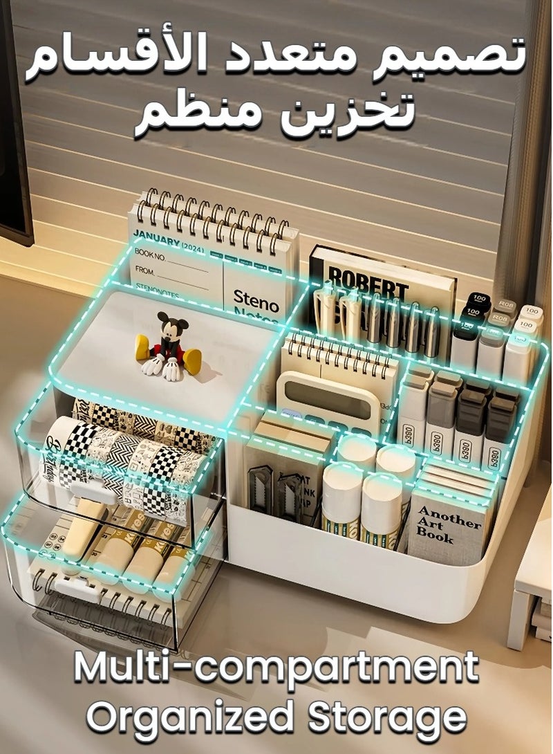 صندوق تخزين أدوات مكتبية أبيض، منظم سطح المكتب مع حامل أقلام، منظمات لوازم القرطاسية المكتبية، صندوق تخزين حامل أقلام متعدد الوظائف، حاوية تخزين بأدراج بلاستيكية، حامل مستحضرات تجميل - Image 4