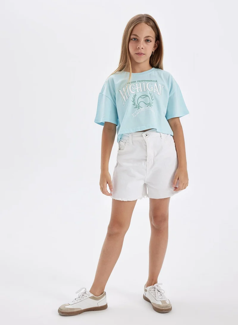 DeFacto Cropped Crew Neck Printed Short Sleeve T-Shirt