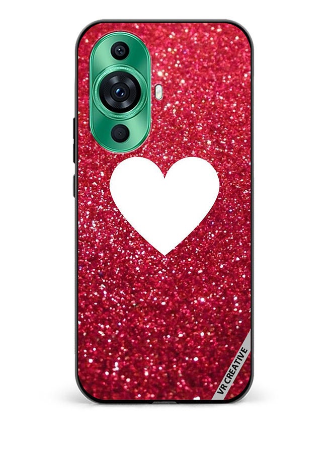 VR CREATIVE Protective Case Cover For Huawei nova 11 Pro White Heart on Red Glitter Design Multicolour - Image 1