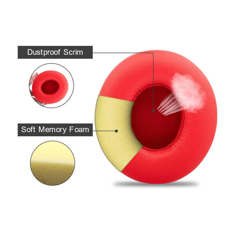 Link Dream Replacement Ear Pads for Beats Solo 2 Solo 3 - Replacement Ear Cushions Memory Foam Earpads Cushion Cover for Solo 2 & Solo 3 Wireless Headphone (Red) - Image 4