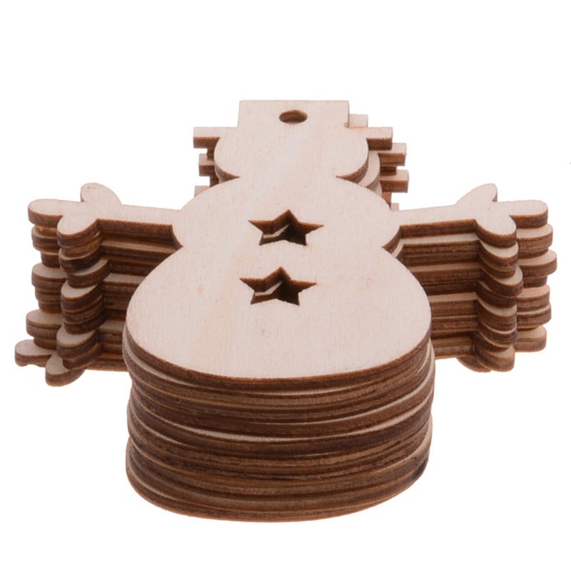 Christmas Wooden Crafts Hanging Ornaments Christmas Tree Decoration Unfinished Wood Cutouts for DIY Blank Slices to Paint 10PCs Snowman Style