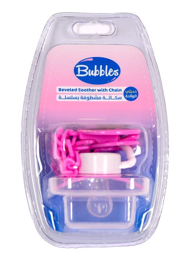Bubbles Beveled Orthodontic Soother with Pacifier Chain for Newborns (3+ Months) - Multishape, BPA-Free - Rose - Image 2